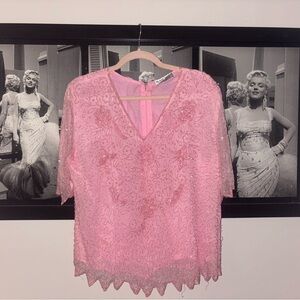 Beaded Pink Boxy Blouse  *zipper needs repair, breaks open with pressure.